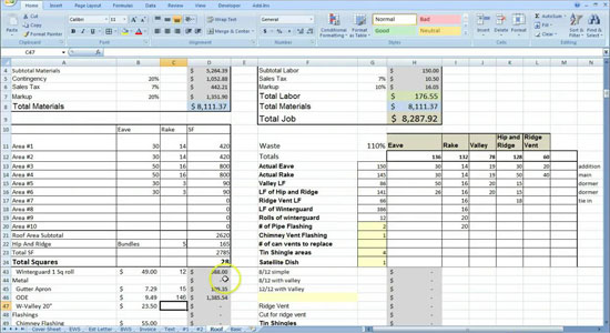Cost Estimating Sheet with Excel for the General Contractor