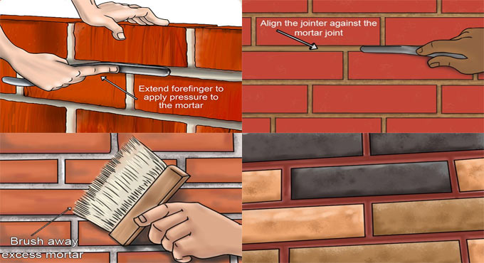 Most common types of brick mortar joints in masonry construction