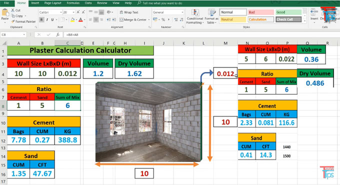 How to create plaster calculation calculator in excel