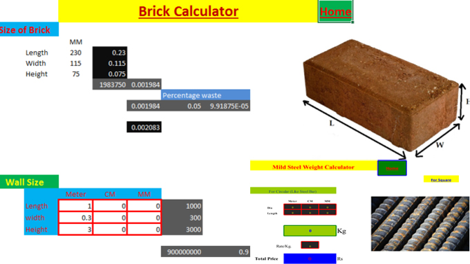 Demonstration of Concrete, Steel, Brick Calculator