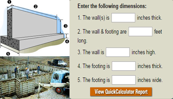 Quick Calculator for Concrete wall and footings
