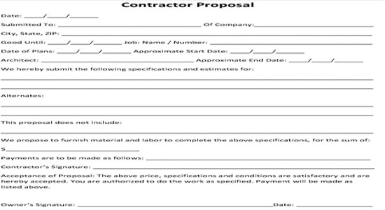 contractor proposal bid form 