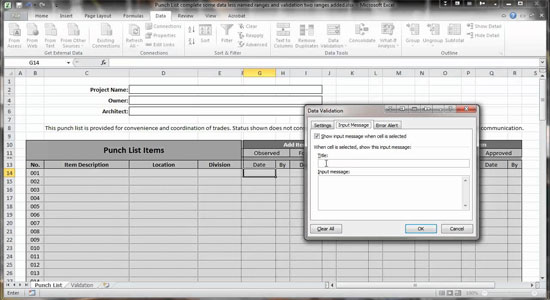 Excel 2010 Construction Punch List