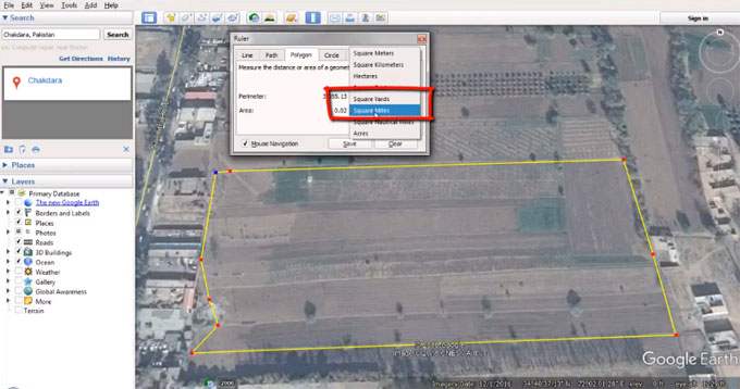 How to determine land area online through google earth