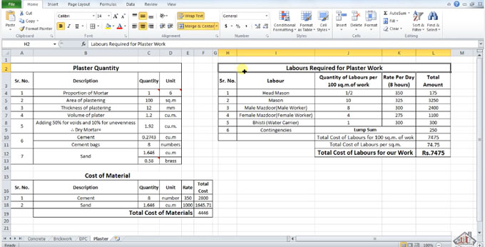 Learn how to calculate the number of labor, necessary for plaster work in excel