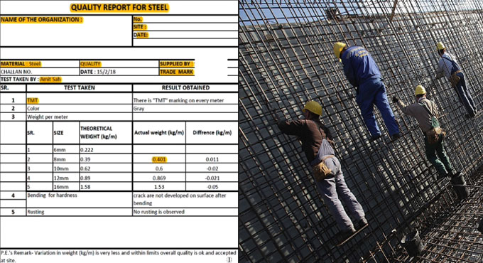 Details of reinforcement checklists in construction site