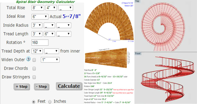 Demo of Spiral Stair Geometry Calculator