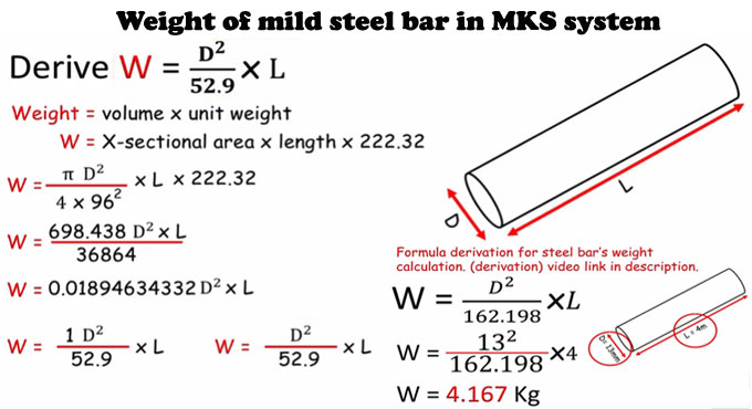 How to determine the weight of mild steel bar in MKS system