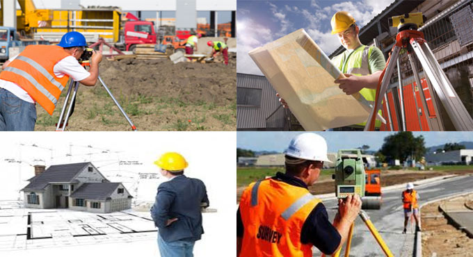 Various types of professionals engaged in construction surveying