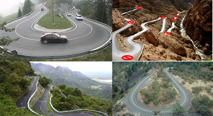 Types of curves found in hill road