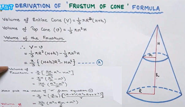 How to derive the formula to obtain the volume of the frustum of a cone