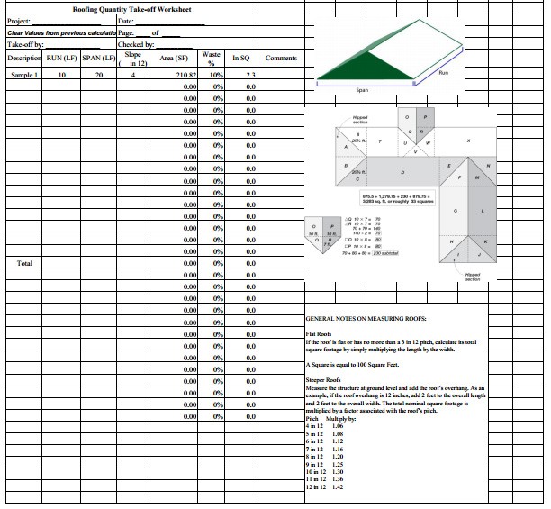 roofing quantity takeoff sheet